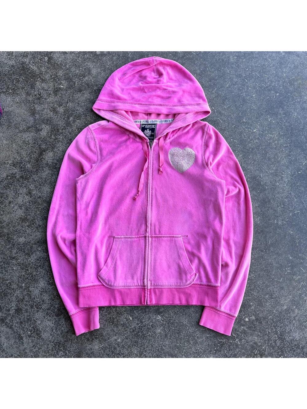 Y2K 2000s Victoria’s Secret PINK Brand “I Love Parties” Velour Zip Up Hoodie